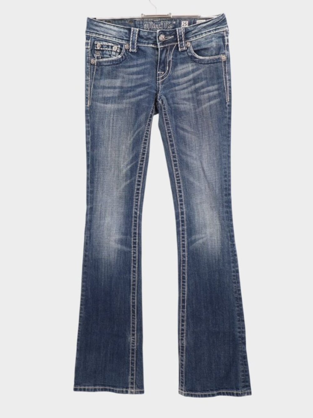 Miss Me Jeans 25 Bootcut Women's Medium Wash Rhinestone Cross Pocket Embellished